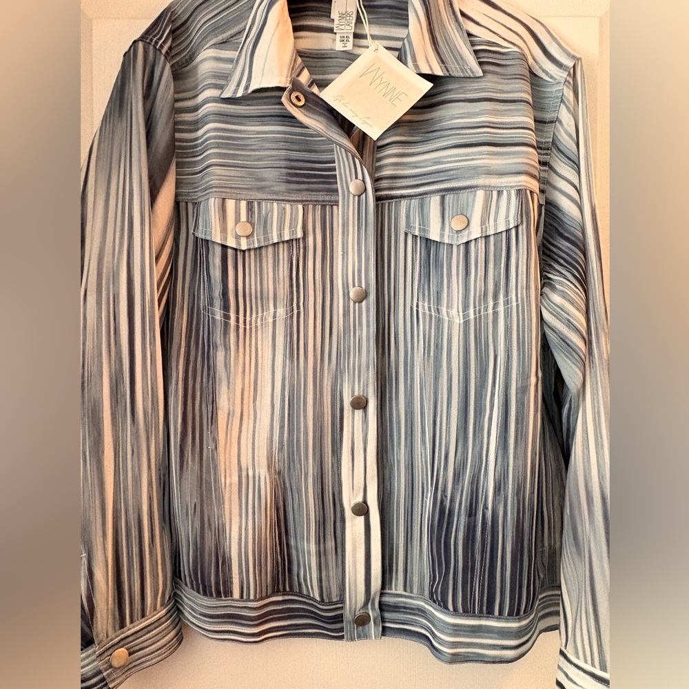 Marla Wynne Layers Chiffon Jacket
Chic Blue and White Striped Shirt Jacket - Picture 2 of 5
